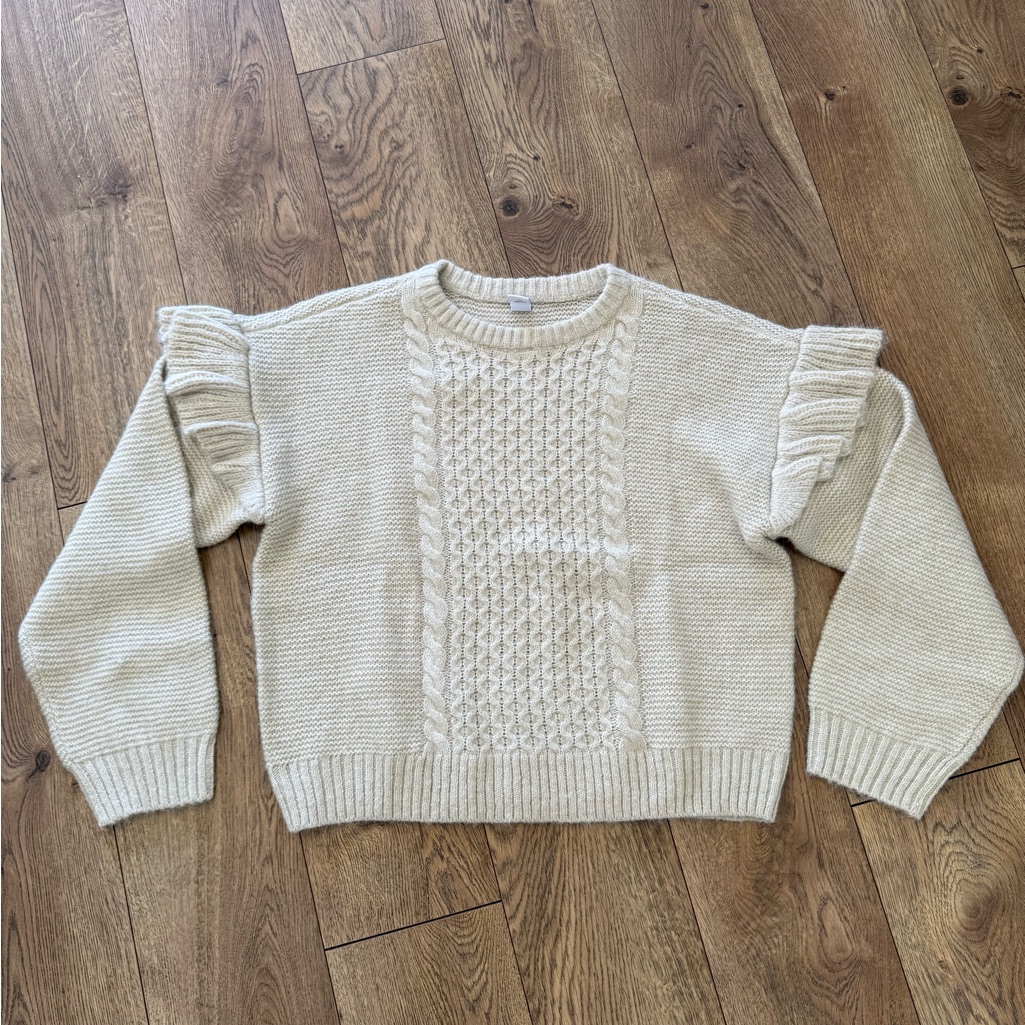 Kids Old Navy Cream Ruffle Sleeve Cozy Sweater